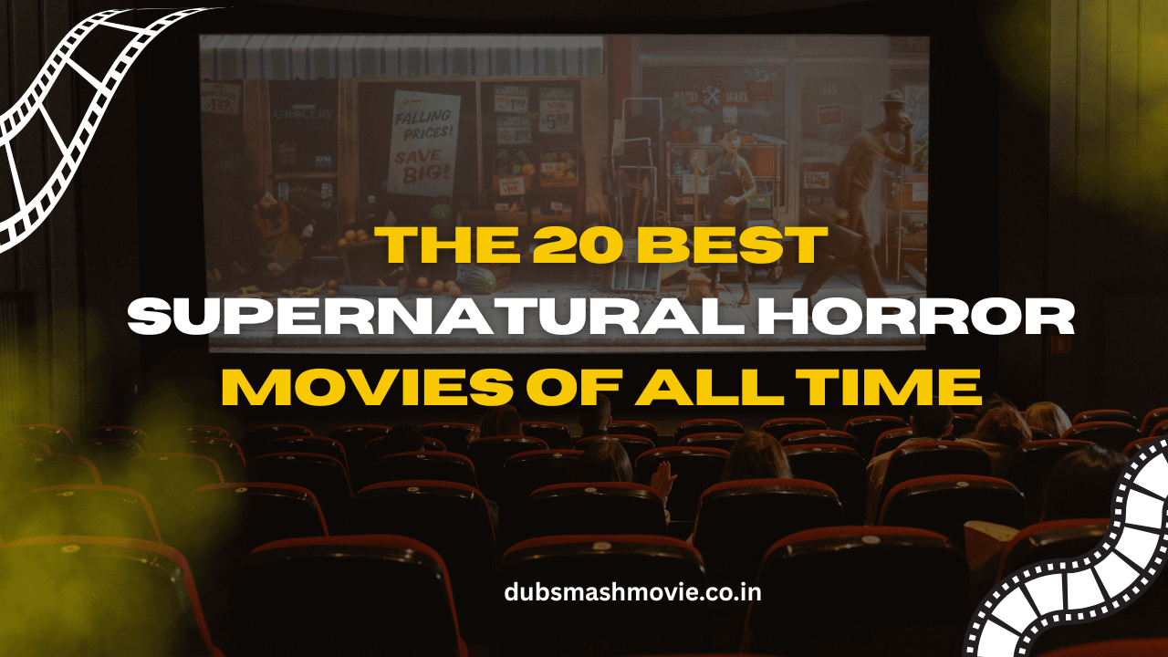 Poster collage of the 20 best supernatural horror movies of all time featuring The Exorcist, The Conjuring, and The Shining